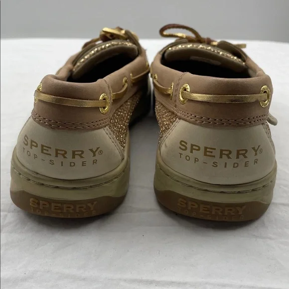Sperry Angelfish Topsiders Glittery Gold and Tan Boat Loafers. 6.5M. - Picture 8 of 11